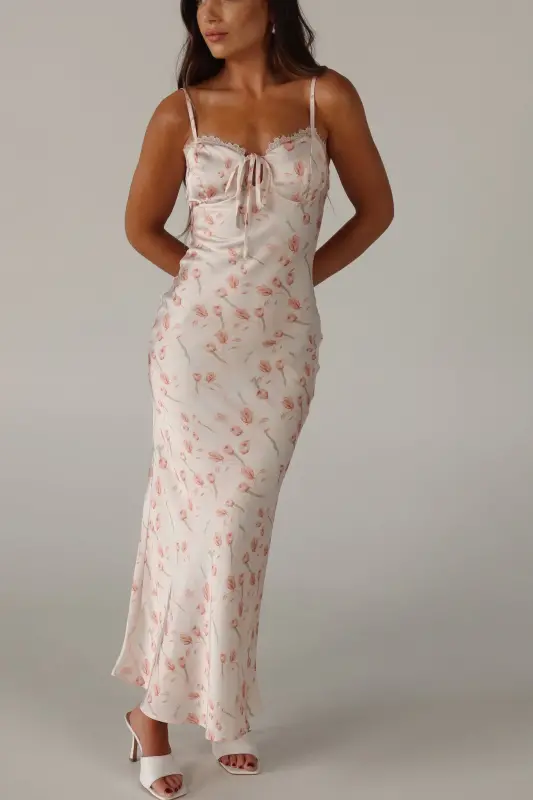 Brynn Satin Floral Midi Dress